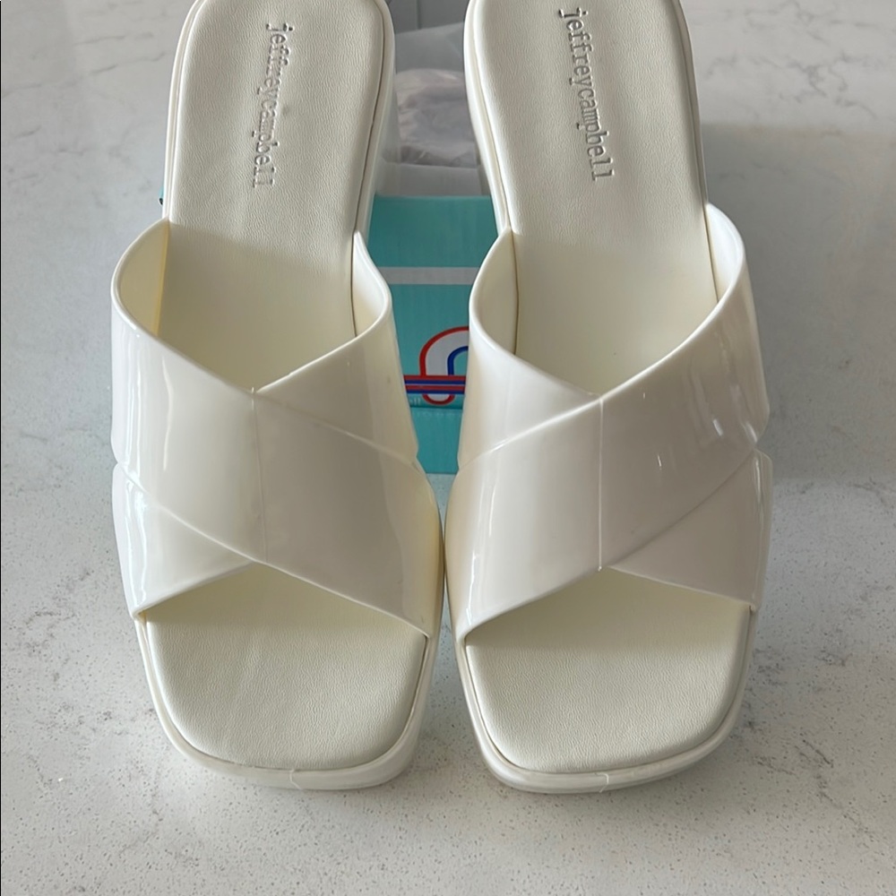 Jeffrey Campbell White Mules with Crisscross Straps